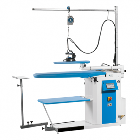 Table à repasser professionnelle aspirante et chauffante avec potence